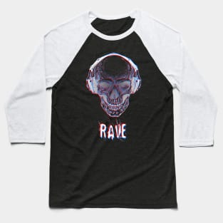 RAVE Skull Glitch Illusion Raver Baseball T-Shirt